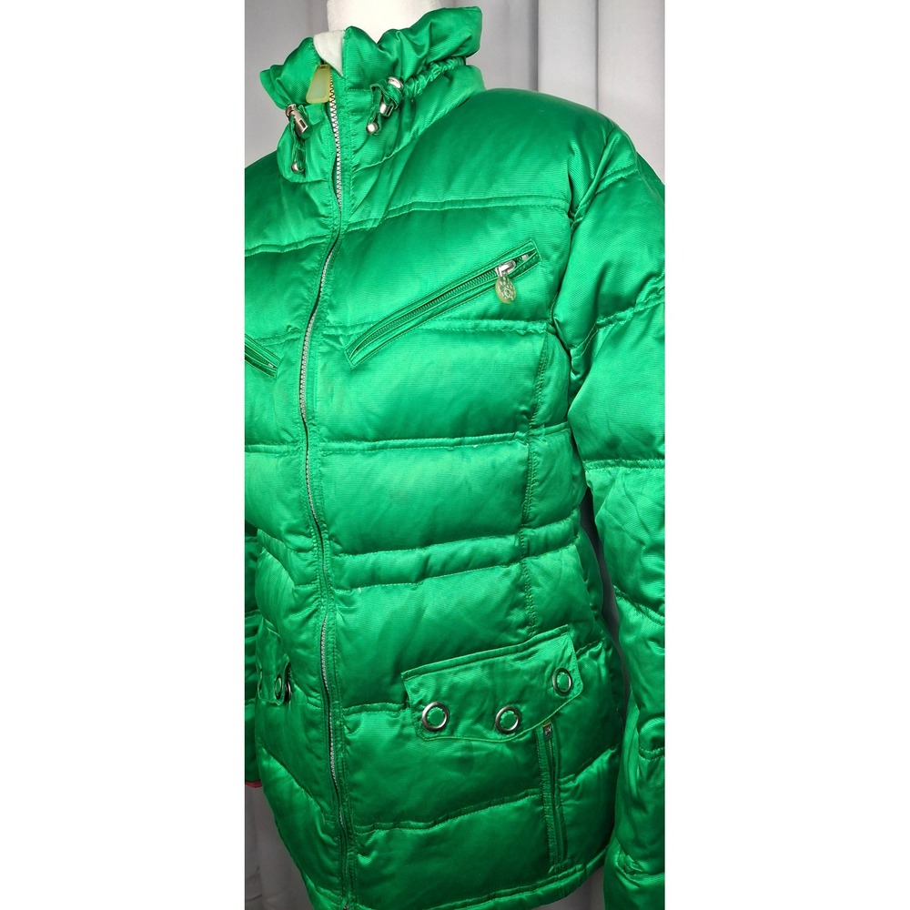 Obermeyer Clarendon Green Satin Puffer Ski Jacket 100% Goose Down Size 10 *READ - Picture 10 of 16